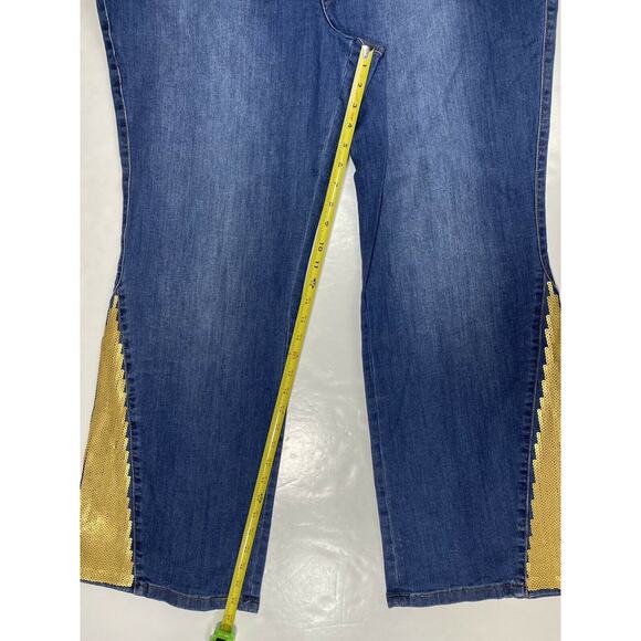 Midnight Velvet Bootcut Flare Jeans 22W Hi-Rise Denim Gold Sequins Plus Size NEW - Picture 5 of 12